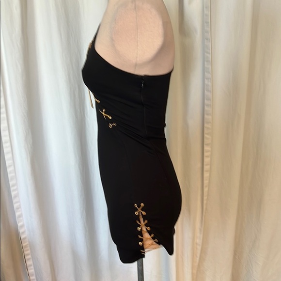 H:ours Delacy black mini dress xs with chain lace up - Picture 3 of 12